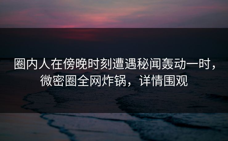 圈内人在傍晚时刻遭遇秘闻轰动一时,微密圈全网炸锅,详情围观 圈内人在傍晚时刻遭遇秘闻轰动一时,微密圈全网炸锅,详情围观