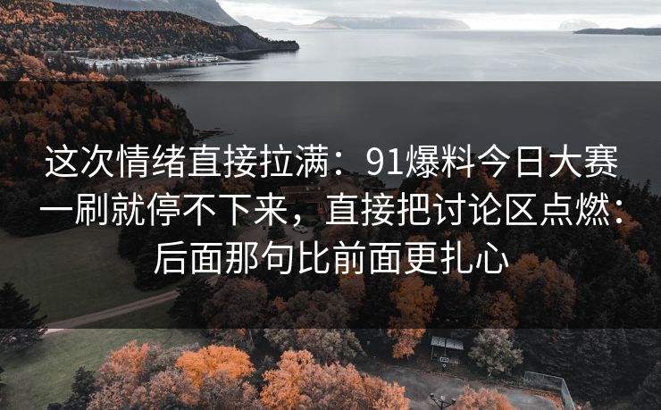 这次情绪直接拉满：91爆料今日大赛一刷就停不下来，直接把讨论区点燃：后面那句比前面更扎心